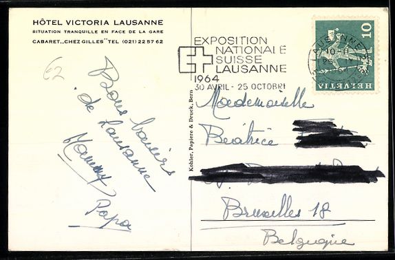 Cartoline postali: Lausanne, Hotel Victoria, Aussenansicht – Usato da Berlin venduto da bartko-reher 1
