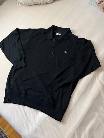 Black long-sleeve Lacoste polo shirt, 100% wool, Size 4