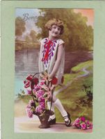 Kitsch Kind mit Blumen Bonne Fête 1934