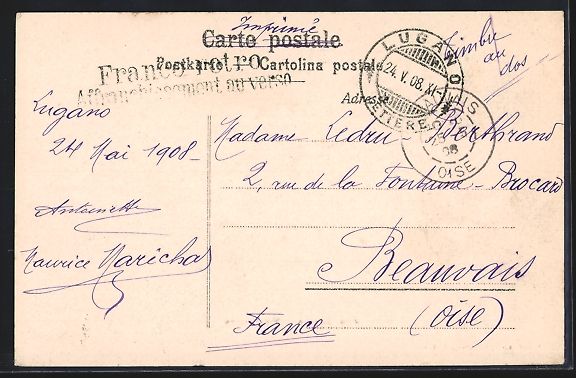 Ansichtskarten: AK Lugano, Via Pessina, 1908 – Gebraucht aus Berlin von bartko-reher 1