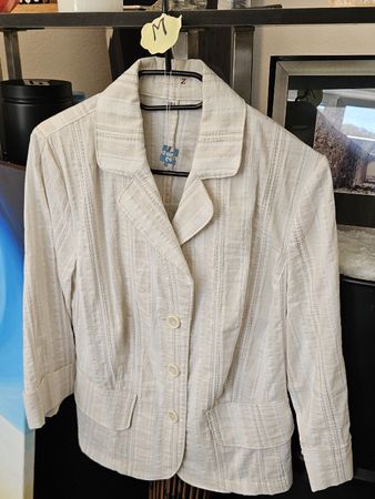 Blazer Damen Grösse 38 Tendenza Baumwolle weiss beige gestr