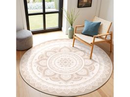 Runder Teppich, weich, rutschfest 120cm, Boho Design beige