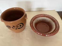 Terrakotta Topf mit Schale Handgemacht Dekoriert guter Zusta