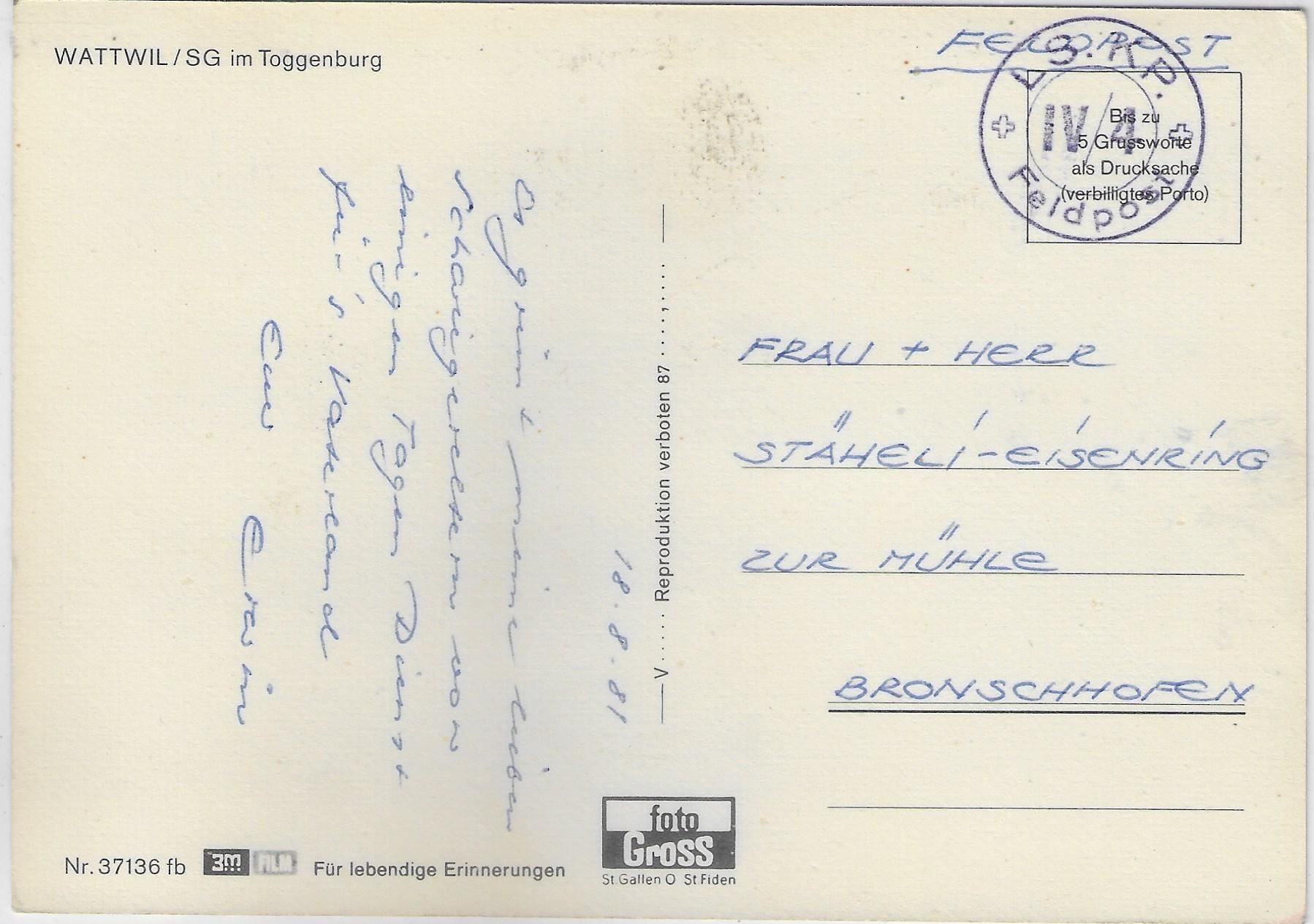 Cartoline postali: Wattwil SG - Generalansicht – Usato da Ettingen venduto da Kartenplanet 1