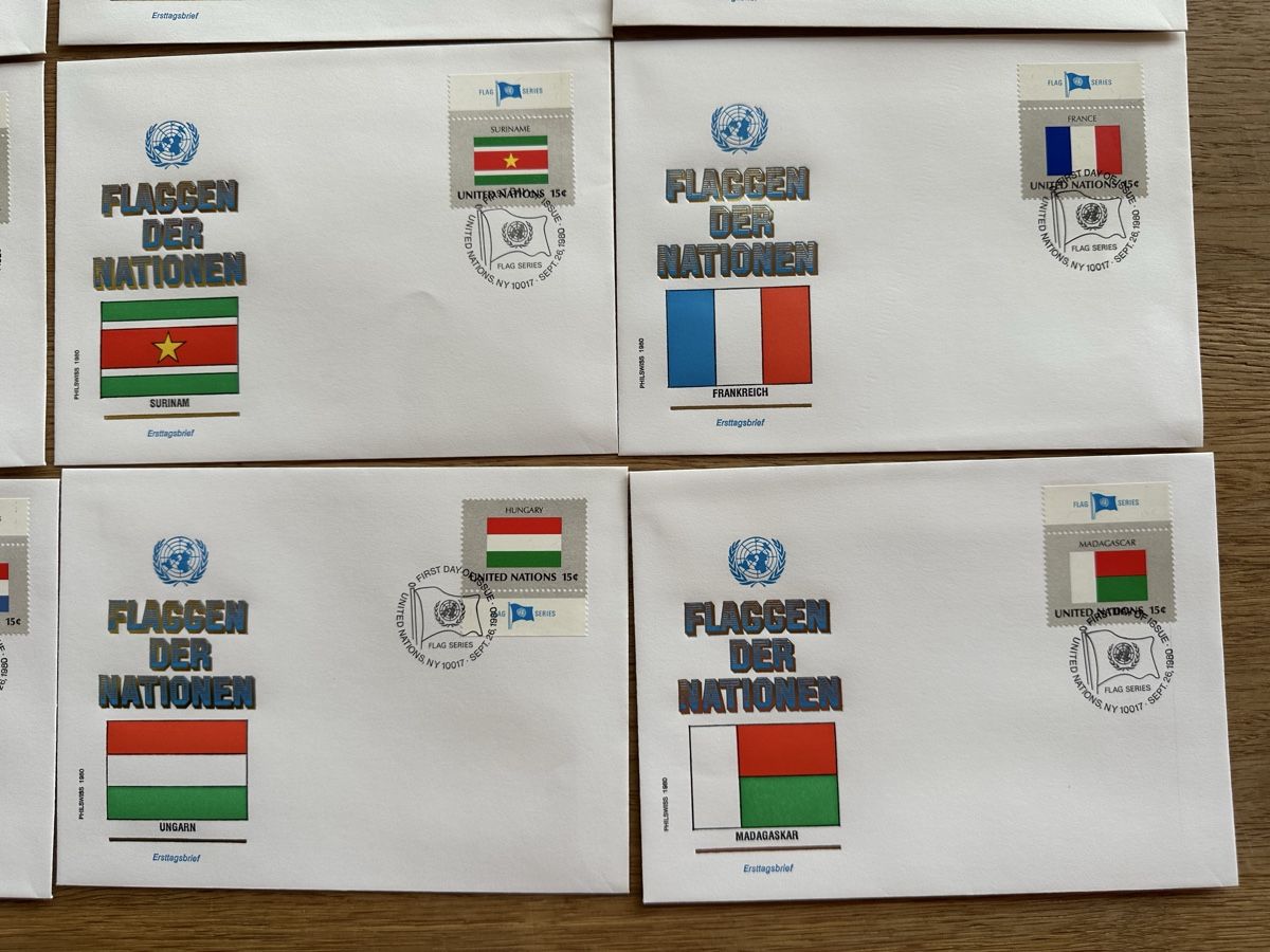 Alle Briefmarken: Nations Unies - 16x Flaggen FDC Einzelmarken  – Gebraucht aus Schmitten / FR von Samsara169 4