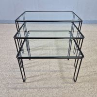 1980 Wire Nesting Tables, Satztisch, Coffee-Table Glastische