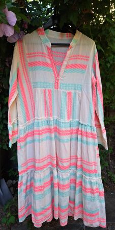 Sommerkleid Gr. L weiss mit pink/türkis Streifen