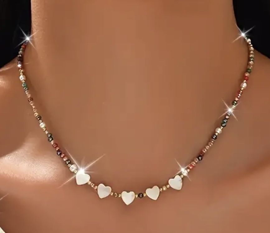 Collier Perles Blanc Et Bleu Avec Pendentif Pierre Bleue Et Zircons - Neuf Sans Emballage - Bijou Fantaisie Style Goutte - Idée Cadeau