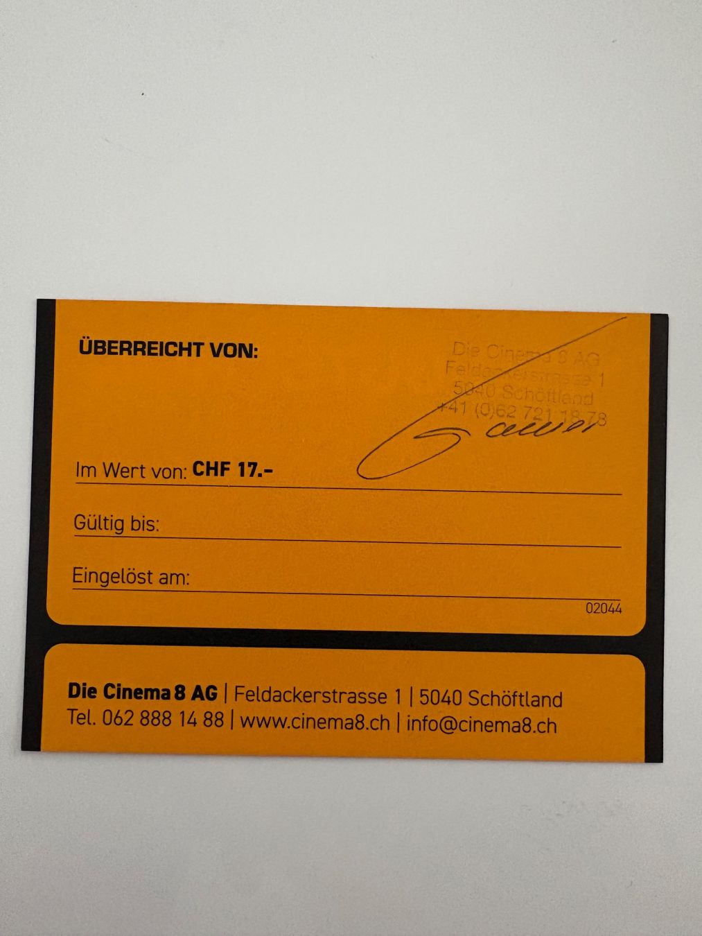 Bons: Kinogutschein Cinema8 Schötlsnd – Neuf (Voir description) à Strengelbach par jrg_vgb9 1
