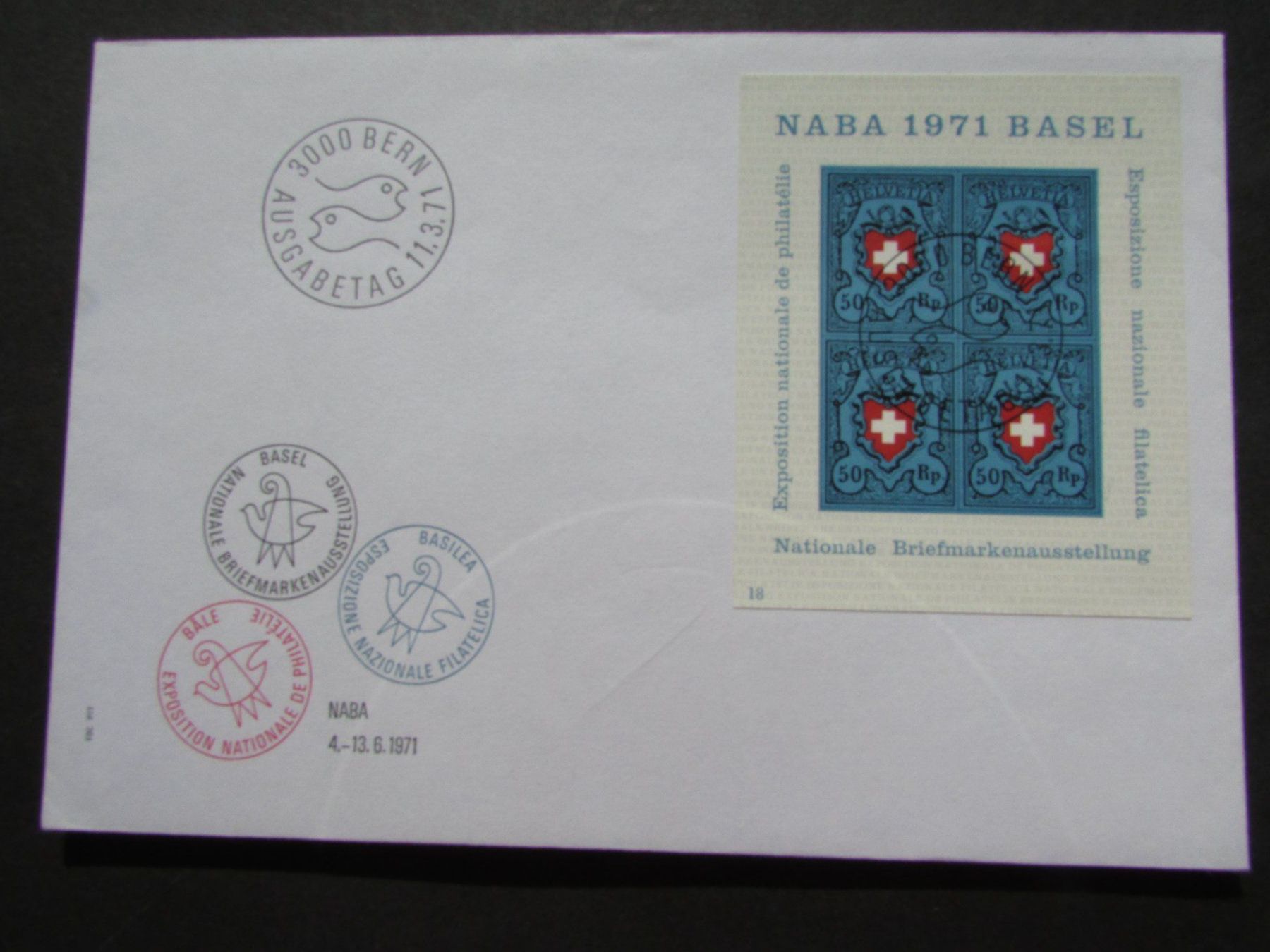 Tutti i francobolli: FDC NABA 1971 Basel, 4er-Block auf Umschlag – Nuovo (secondo la descrizione) da Wollerau venduto da Brifmar