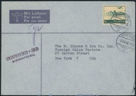 1946 - Flugpost - Brief - EF - nach USA - Bischofszell TG