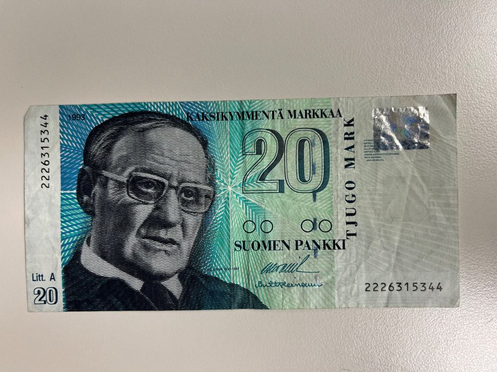 Geldschein: 20 Finnische Mark &amp;quot;Väinö Linna&amp;quot; | Kaufen auf Ricardo