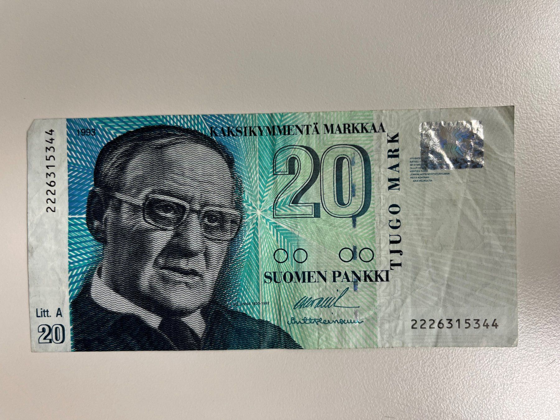 Banconote: Geldschein: 20 Finnische Mark "Väinö Linna" – Usato da St.Gallen venduto da TheArchivist