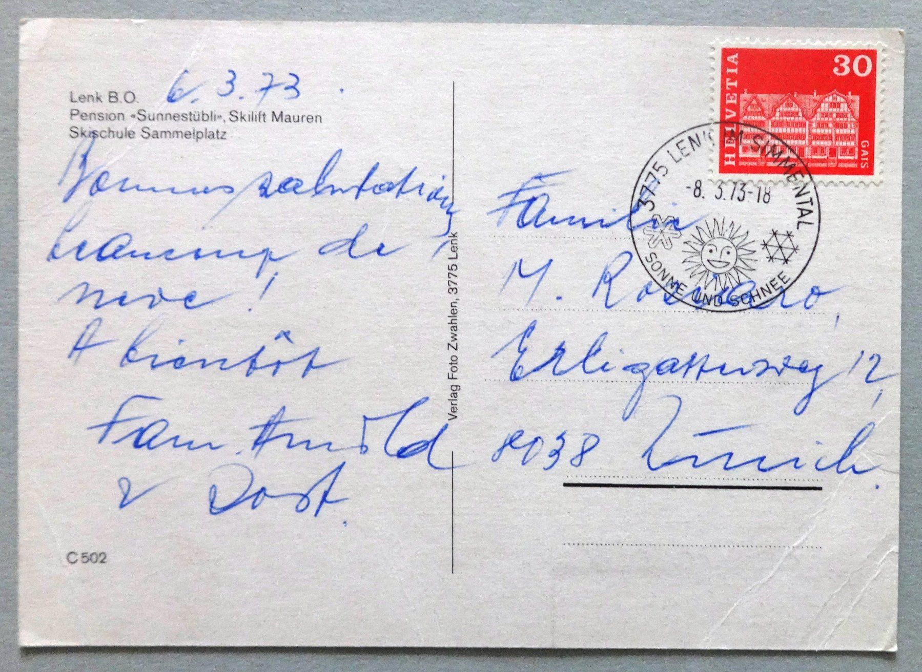 Cartoline postali: Lenk, B.O., Pension Sunnnestübli – Difettoso da Fétigny venduto da Billy2miny 1