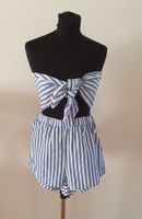 Sommer Set: Crop Top + Shorts, blau-weiss gestreift, M