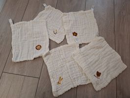 5er Set Baby Waschlappen Musselin mit Stickerei, Neuwertig