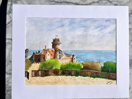 Original Aquarell Landschaft Küste signiert S. Ponti 2016