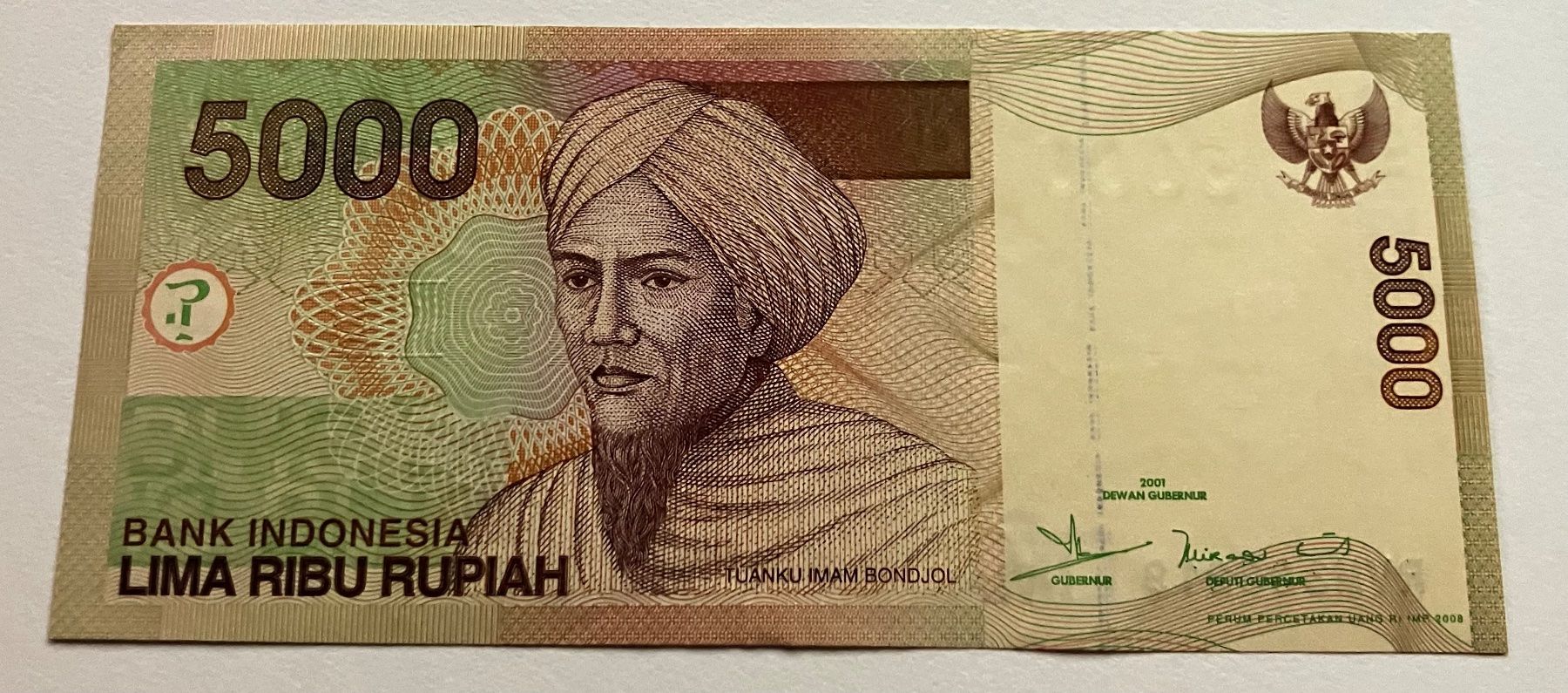 Banconote: Indien 5000 Rupiah 2001 Neuwertig – Nuovo (secondo la descrizione) da Algetshausen venduto da Carrhard