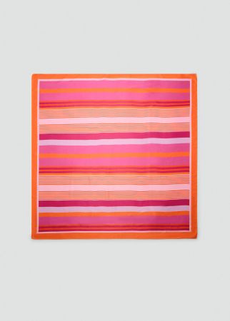 Foulard carré à rayures rose et orange