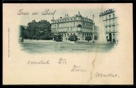 AK Basel, Aeschenplatz mit Strassenbahn