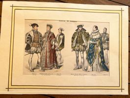 Gravure de mode ancienne - France XVIe siècle, Rare!