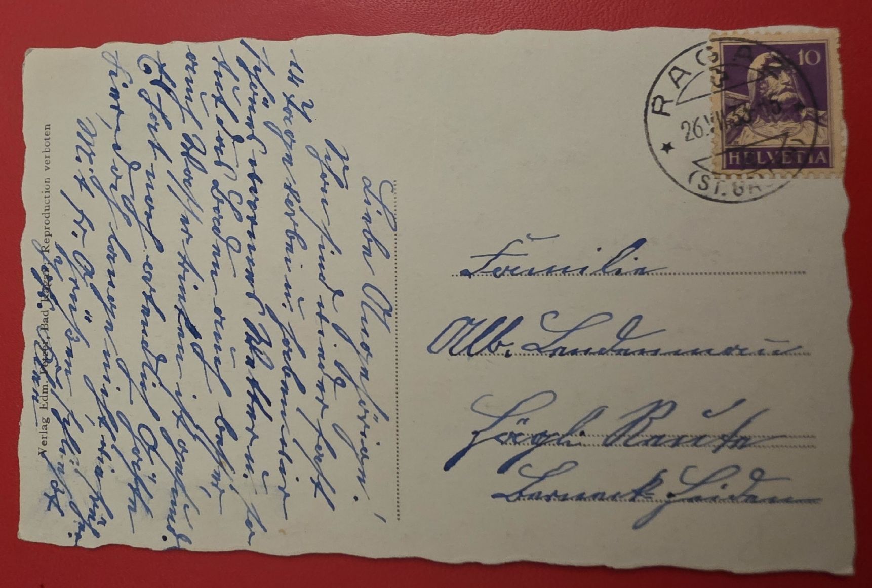 Cartoline postali: Ansichtskarte Ragaz – Usato da Bern venduto da Kocholo 1