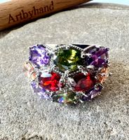 Granatrot, Peridotgrün & Amethystviolett –XL Ring Silber 925