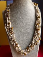 Elegante Perlenkette Gold Weiss festlich Hochzeit