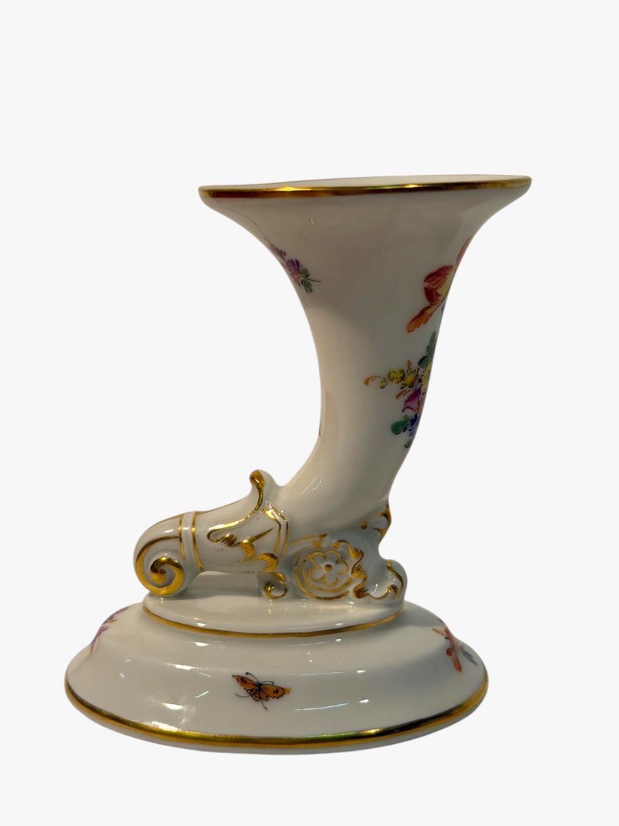 Vasi & Recipienti: Meissen Hand-Painted Floral Cornucopia Vase – Usato da Lausanne venduto da artnouveau04