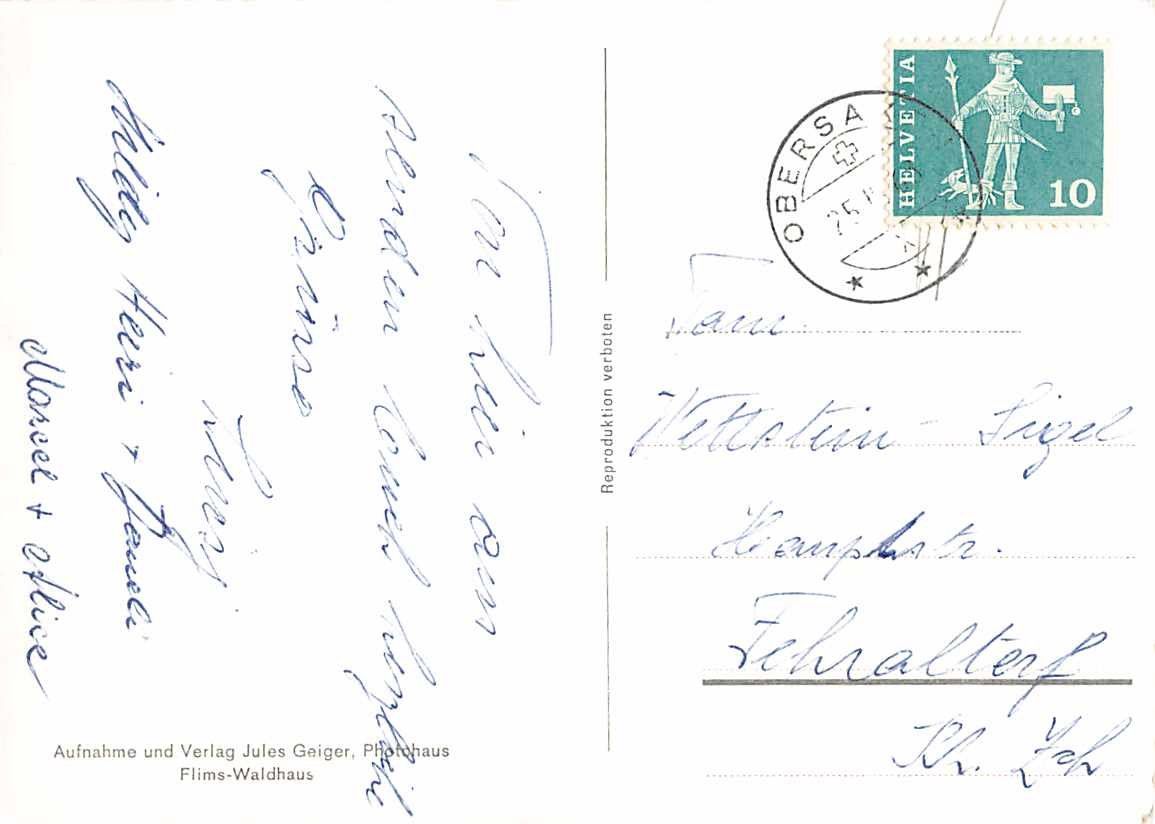 Cartes postales: GRUSS aus OBERSAXEN, Ansichtskarte 1960 – D'occasion à Lufingen par philatelieshop 1