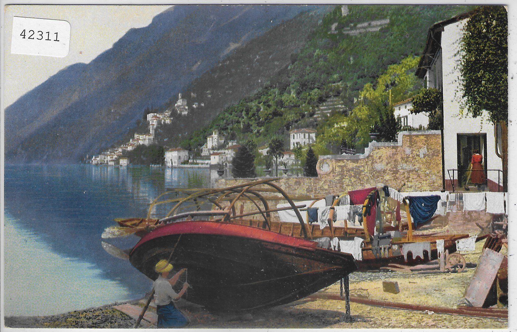 Cartoline postali: Lago di Lugano - San Mamette e Albogasio - Litho – Usato da Ettingen venduto da Kartenplanet