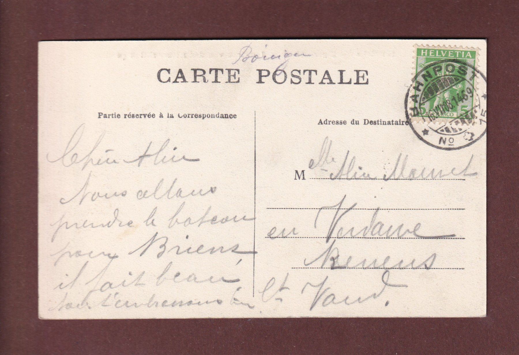 Cartoline postali: Interlaken - HEIMWEHFLUH - Eiger - Mönch - Jungfrau - 1908 – Usato da Pully venduto da nicecards-shop 1
