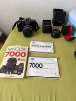 Minolta 7000 Kamera m. Tasche, Blitz, Buch, Tele Plus 48 Cha