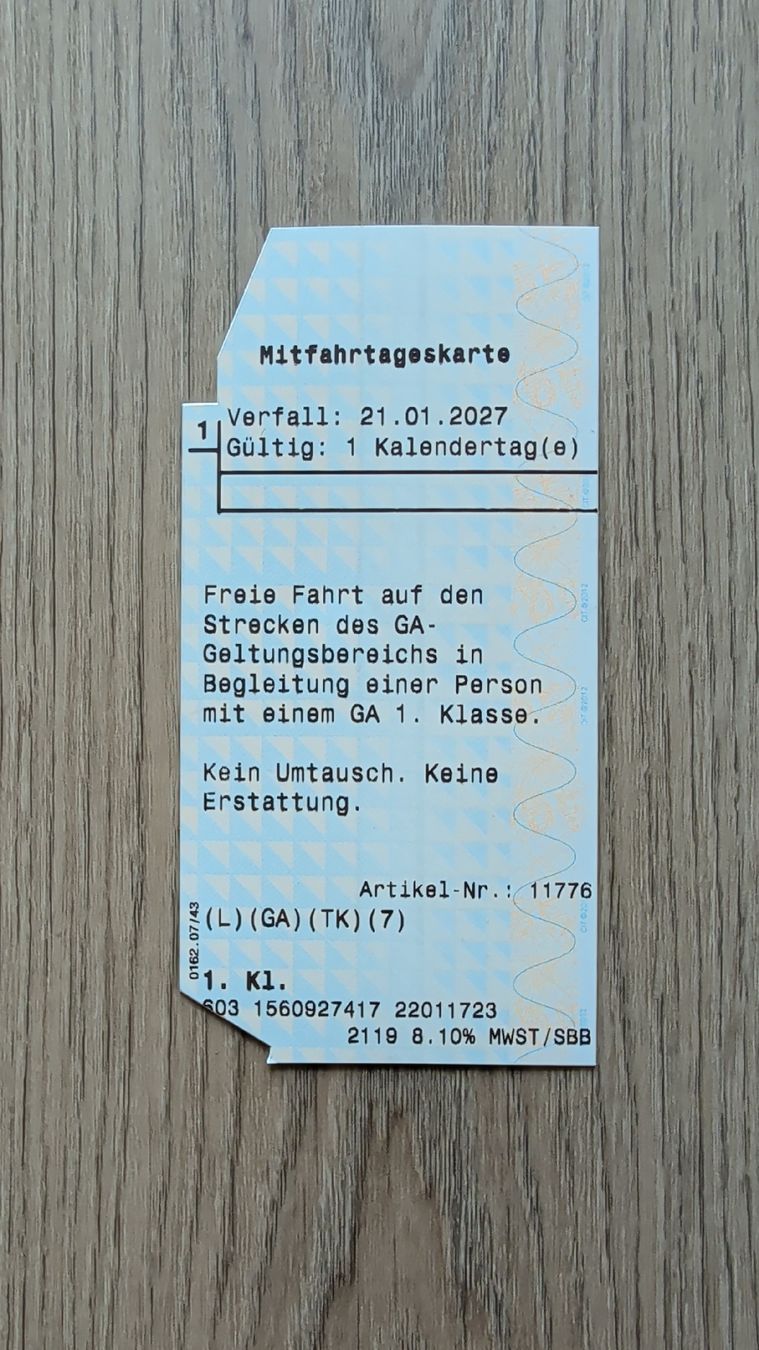 Biglietti: SBB Mitfahrtageskarte 1. Klasse – Nuovo e nell'imballaggio originale da Staufen venduto da cbl_n5wk