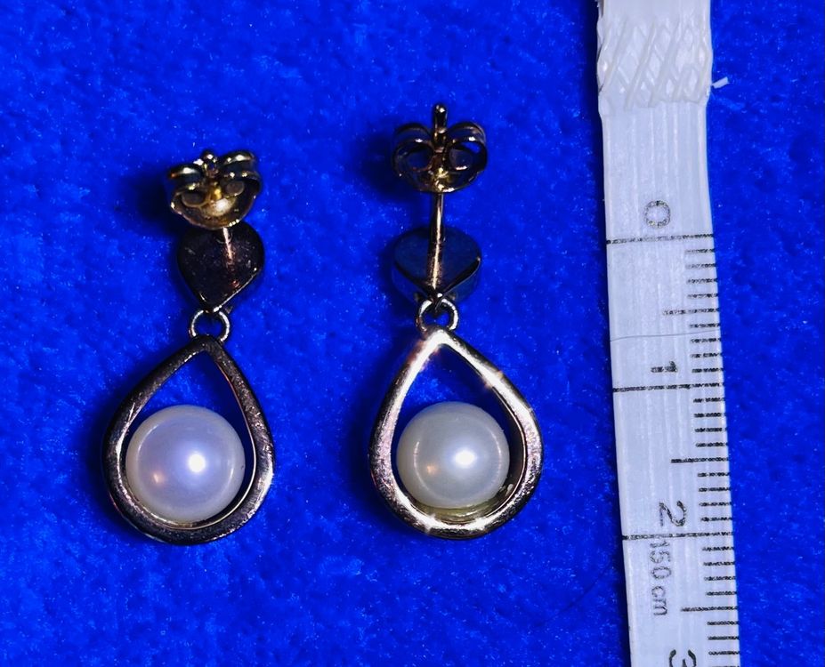 Ohrringe, Stecker,  goldfarbig, ca. 80er Jahre, echte Perle 4