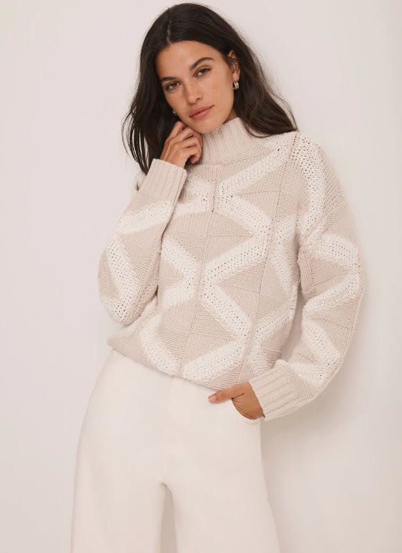 Maglioni & Felpe: Mint Velvet Strickpullover, Rollkragen, Beige/Weiss, Top! – Usato da Thalwil venduto da rozzan