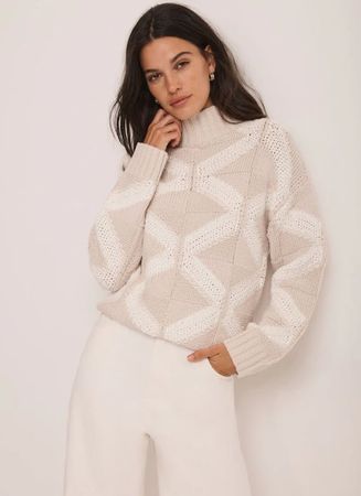 Mint Velvet Strickpullover, Rollkragen, Beige/Weiss, Top!