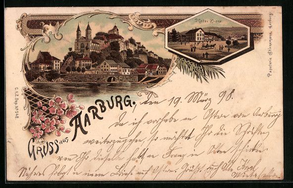 Ansichtskarten: Litho Aarburg, Hotel Krone, Totalansicht – Gebraucht aus Berlin von bartko-reher