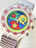 Swatch Chronograph bunte Zifferblatt transparent Gehäuse gut