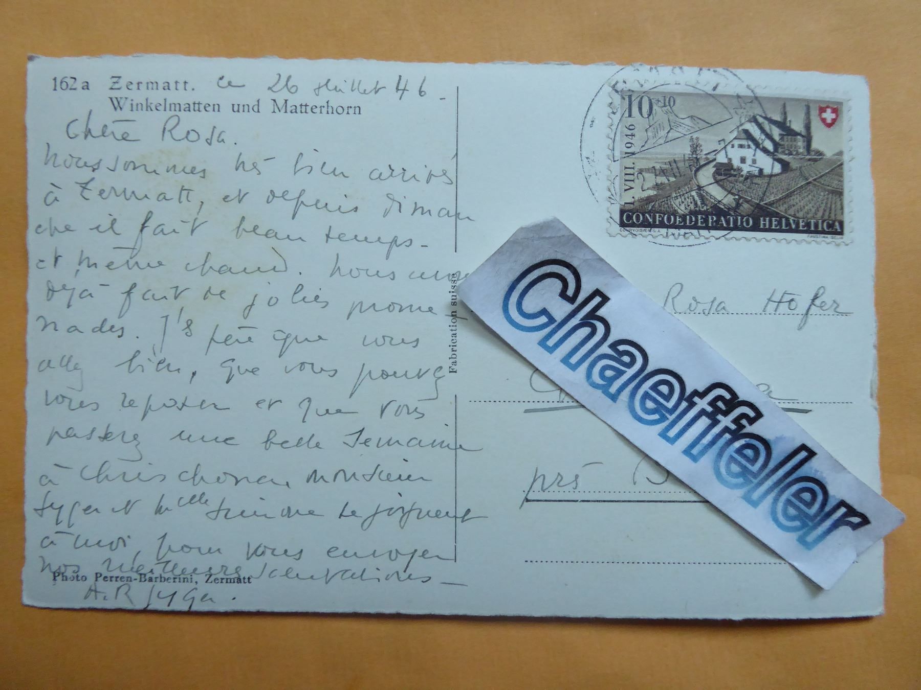 Cartoline postali: 162 a Zermatt  1946 – Usato da Zürich venduto da Chaeffeler 1