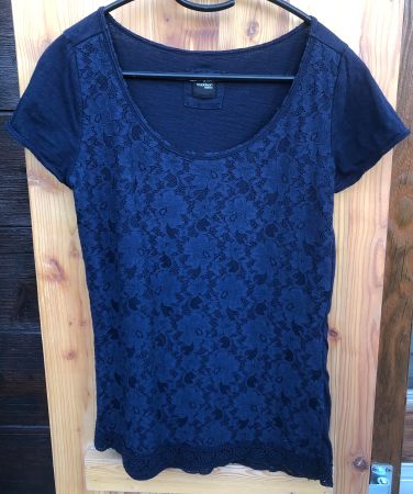 T-Shirt, mit Spitzen, marine, 40