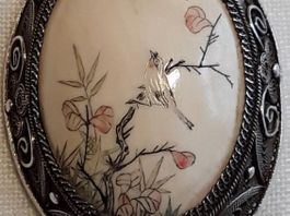 Antike fein bemalte Silber Brosche CHINA, ca 1920