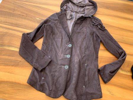 SIMCLAN Luxus Blazer Jacke Aubergine Kapuze Gr. 36