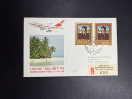Air Mauritius Erstflugbrief Zürich-Mauritius ab FL 1985