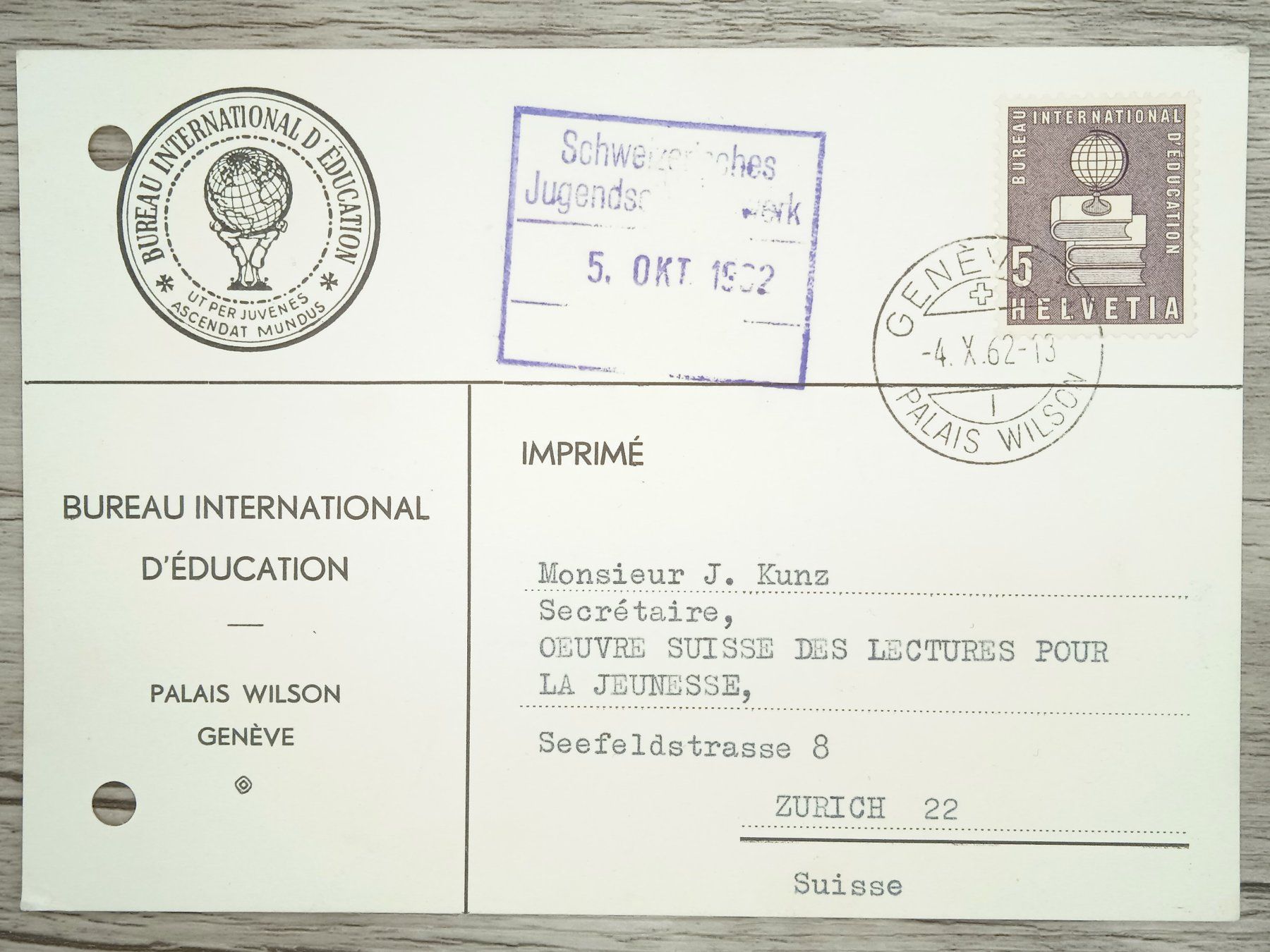 Tutti i francobolli: TR70 Carte Postale + Timbre Suisse 1962 – Usato da Cousset venduto da Patrick_Collections