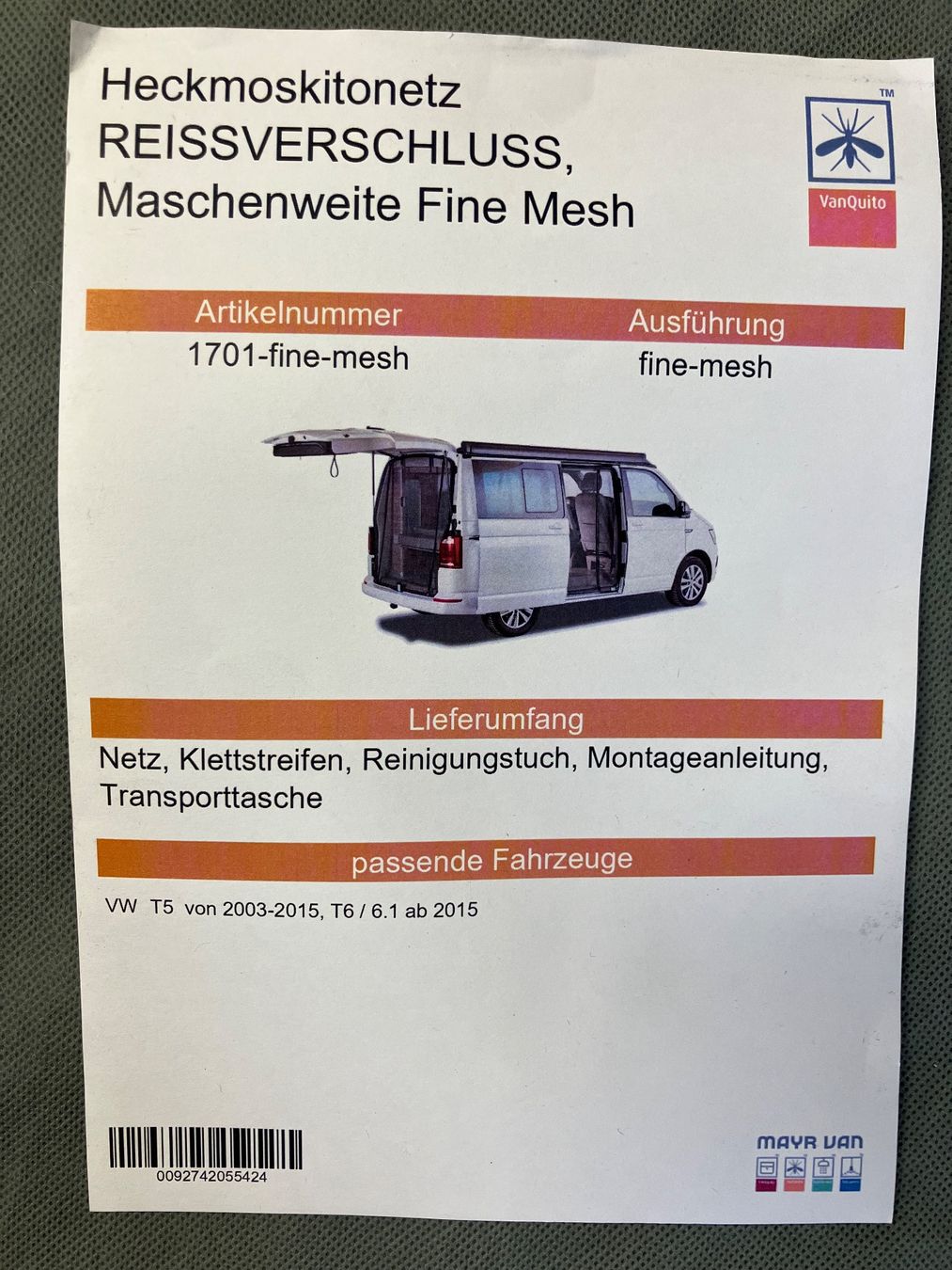 Altri accessori per camping: Moskitonetz Heckklappe VW T5/6 – Nuovo e nell'imballaggio originale da Zürich venduto da Ruwi1948