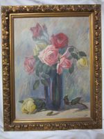 Oelbild Bild Malerei Rosenstrauss in Vase E.H. 54 x 68cm