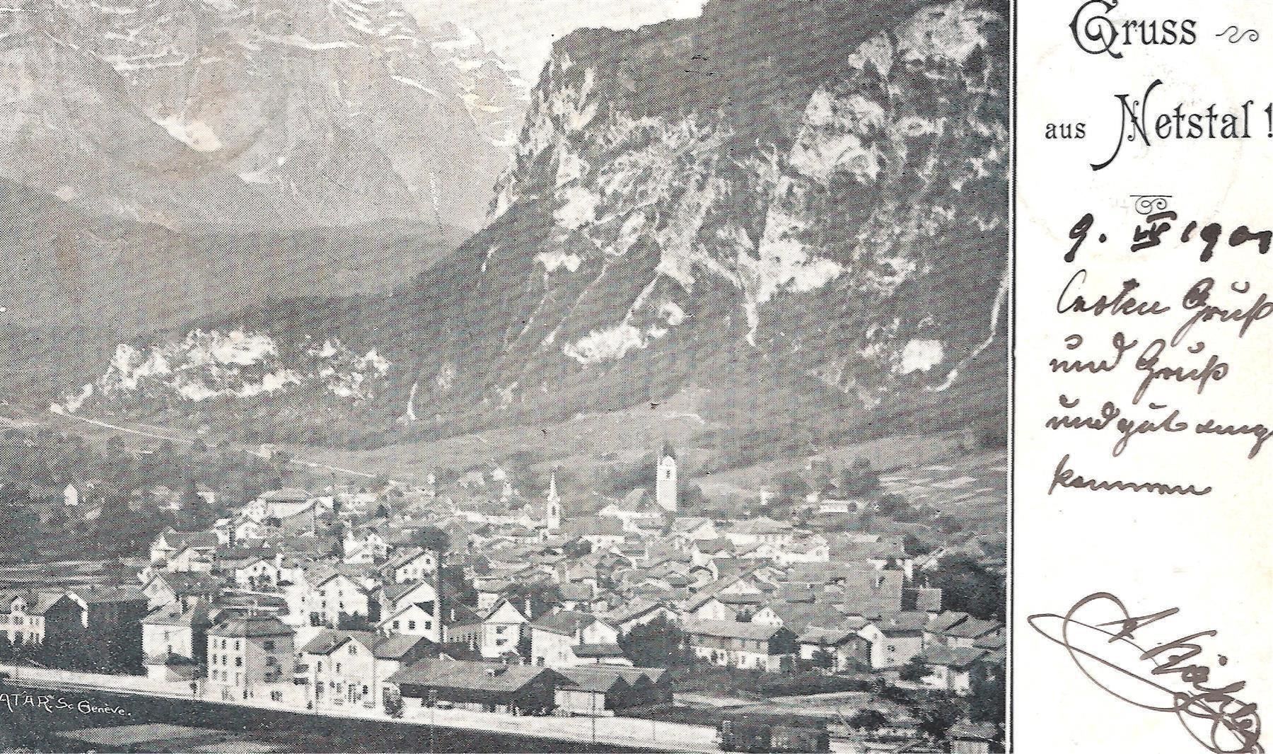 Cartoline postali: 9.4.1901 Litho Gruss aus Netstal Glarus-Flugbild/selten – Usato da Zürich venduto da Hagliweg