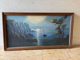 Tableau marin signé Le Tallec peinture sur toile cadre