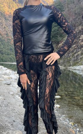 Dolcevita di similpelle-maniche di pizzo tgM/L-nuov